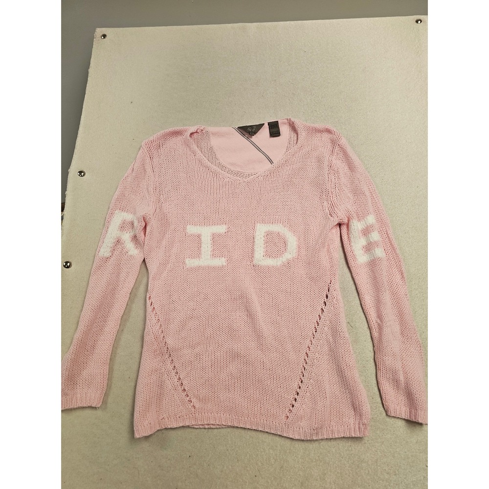Goode Rider Womens Pink RIDE Graphic Knit Sweater Cotton Blend Equestrian Size M